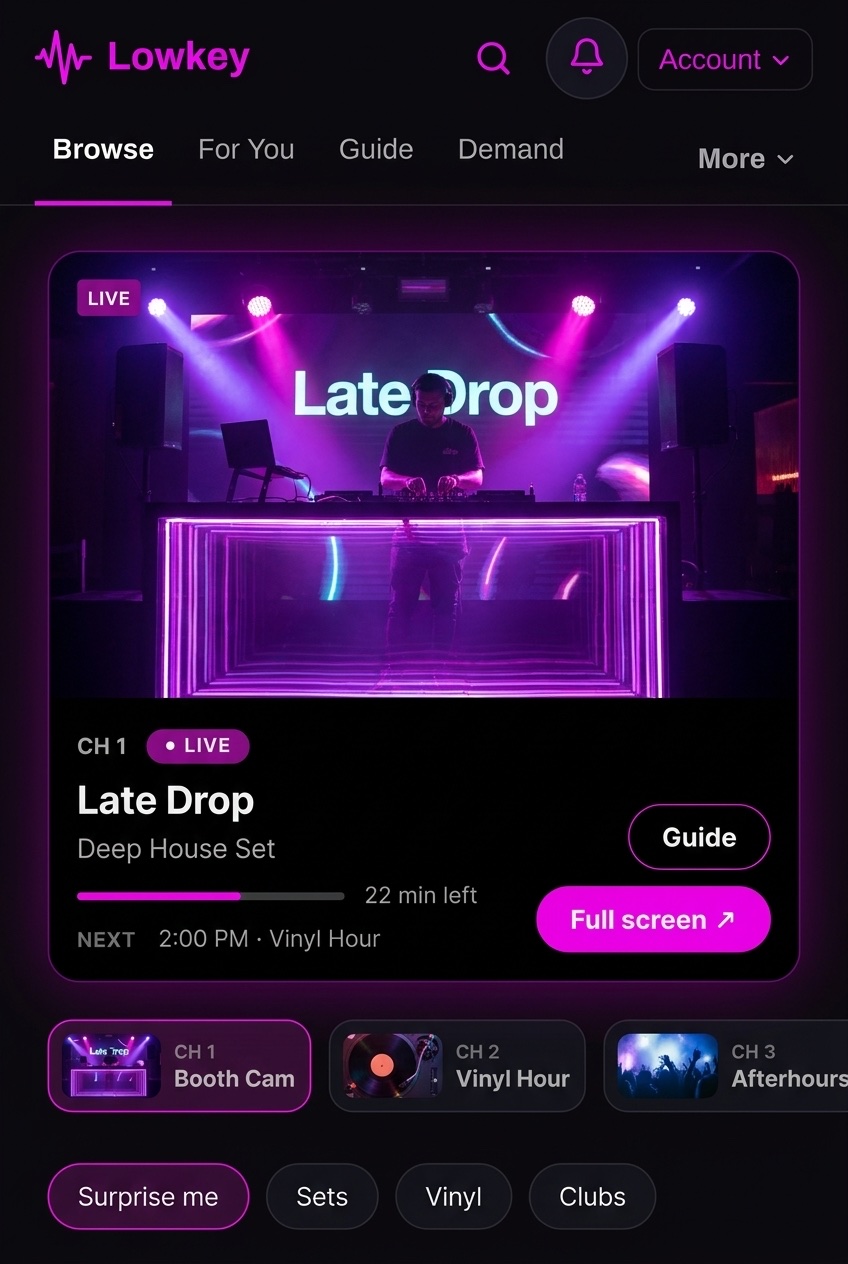 Lowkey phone app with Late Drop booth cam live