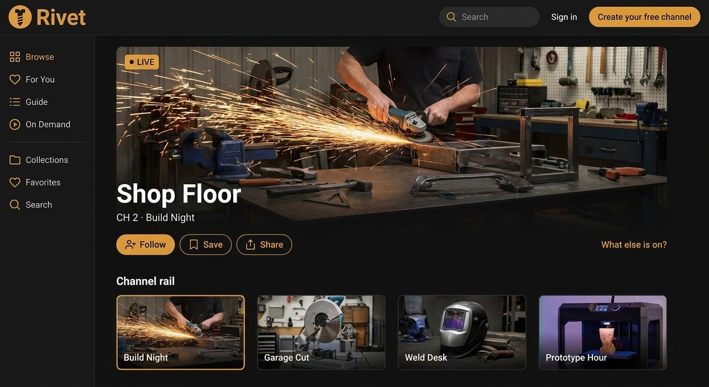 Rivet branded watch site: Shop Floor live with maker channels